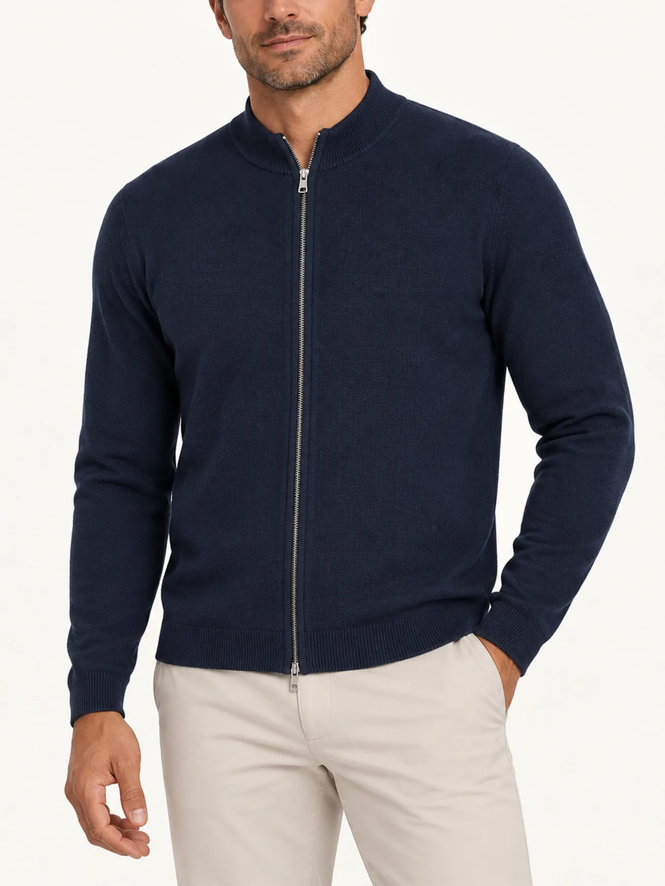 Textured Horizon Full Zip Sweater