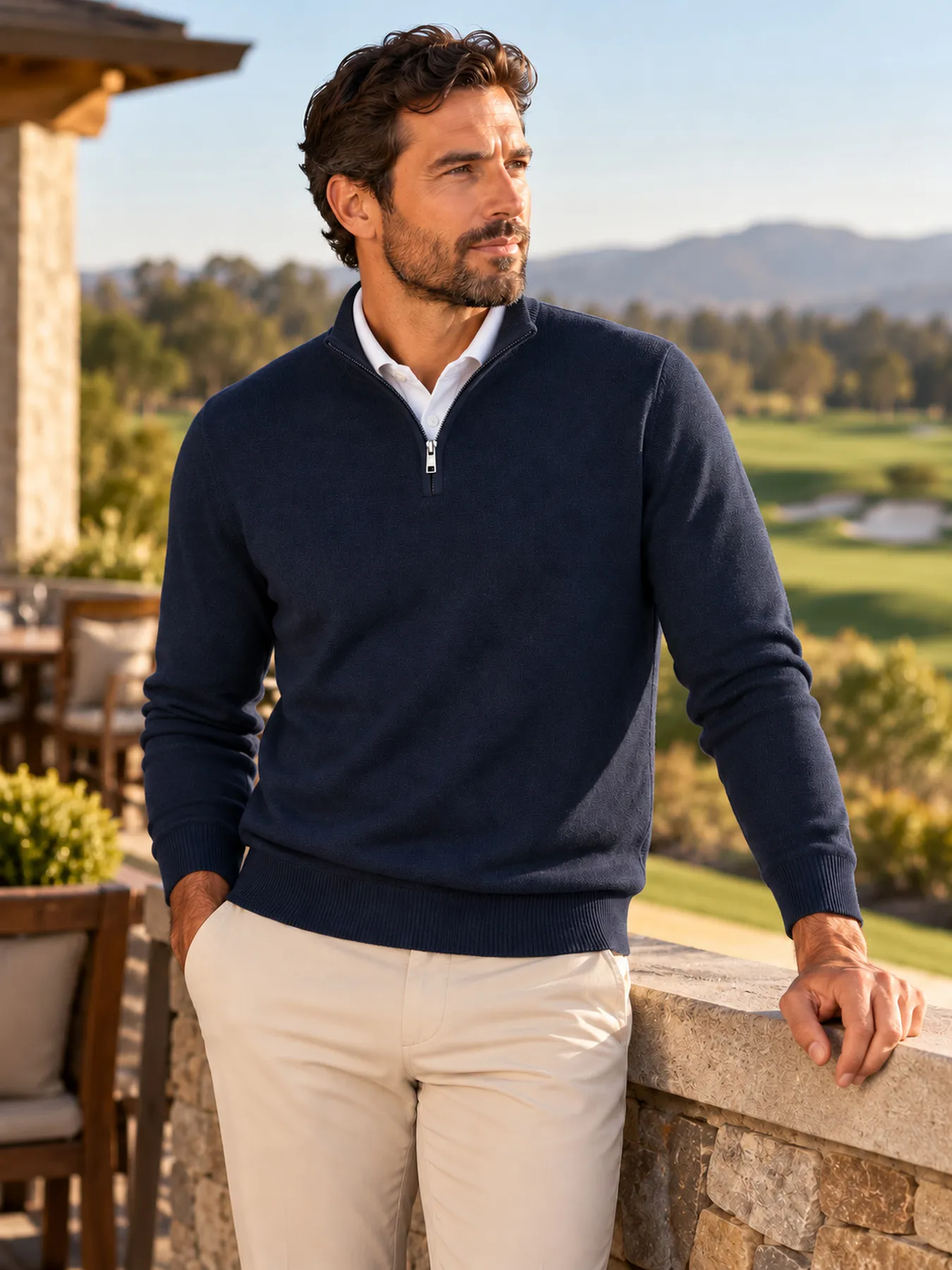 Textured Horizon Quarter Zip Sweater