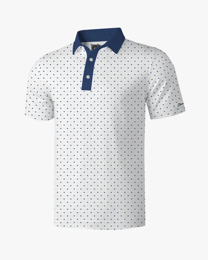 White Deco Print Self Contrast Collar Polo from DEOLAX