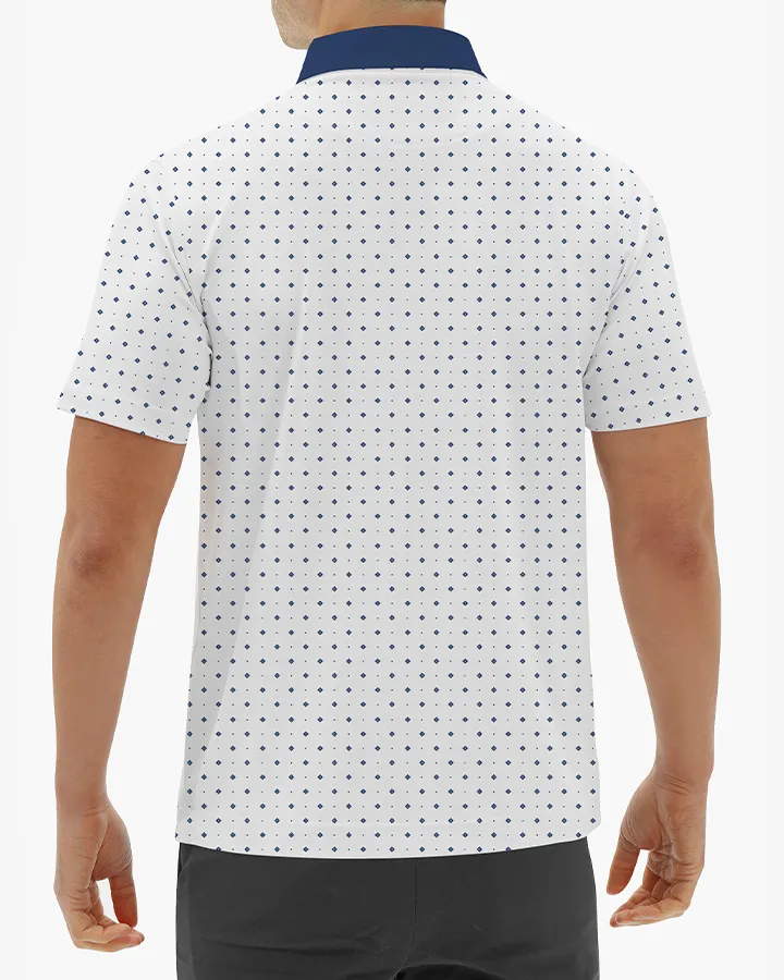 White Deco Print Self Contrast Collar Polo from DEOLAX