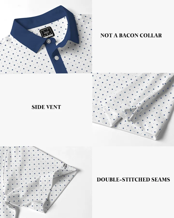 White Deco Print Self Contrast Collar Polo from DEOLAX