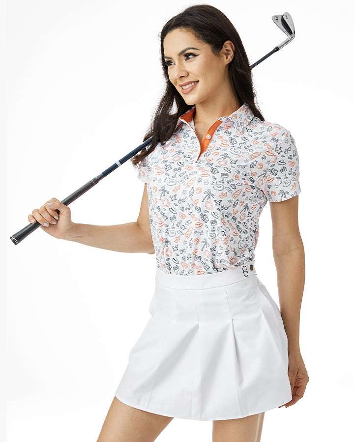 Womens Summer Beach Print Golf Polo