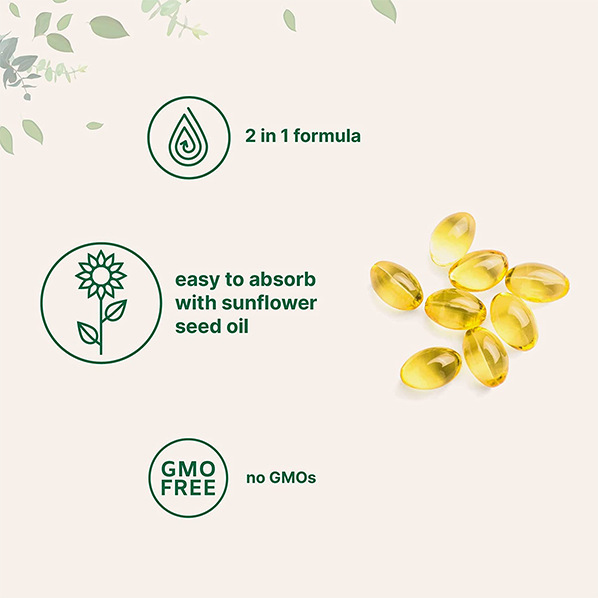 Vitamin D3 + K2 Soft Capsules – Bone and Heart Health Support