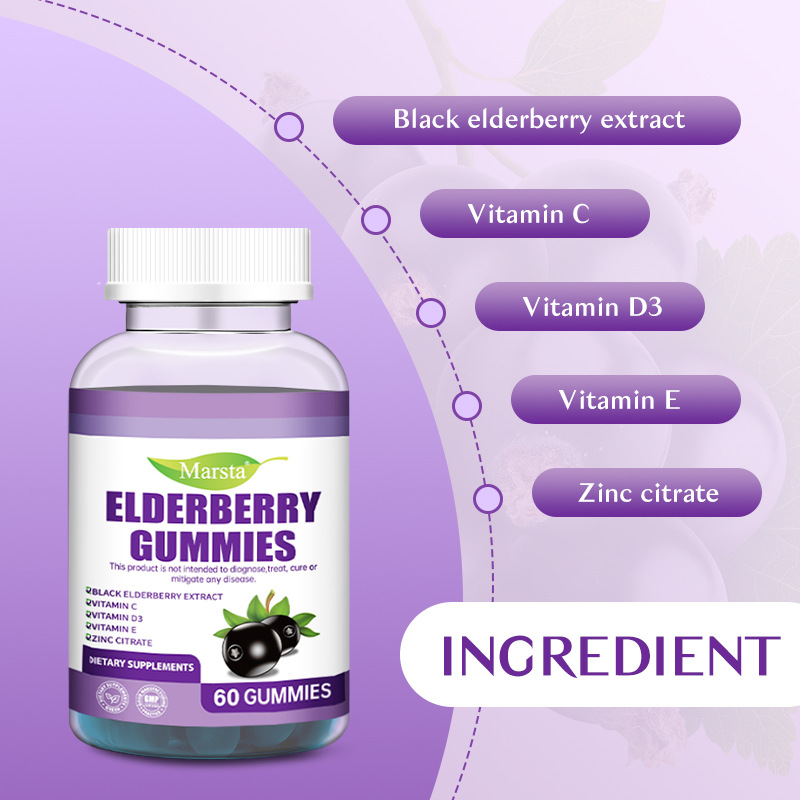 Elderberry Gummies with Vitamins C, D3, E & Zinc – Immune Support