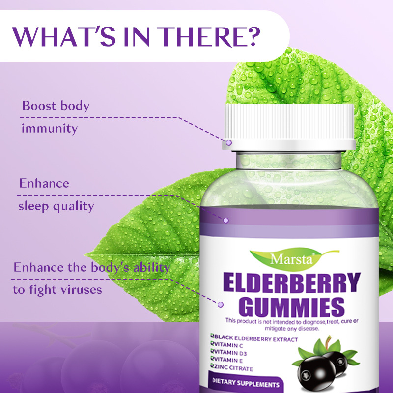 Elderberry Gummies with Vitamins C, D3, E & Zinc – Immune Support