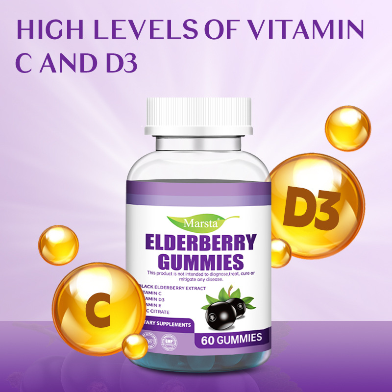 Elderberry Gummies with Vitamins C, D3, E & Zinc – Immune Support