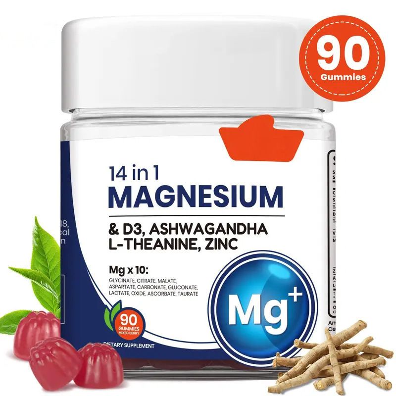 14-in-1 Magnesium Gummies with Vitamin D3, Ashwagandha, Zinc & L-Theanine – Mixed Berry, 90 Gummies