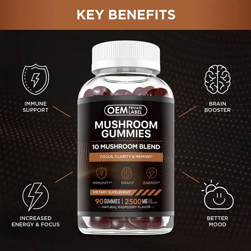 Mushroom Gummies Brain Booster – 10 Mushroom Blend for Focus, Memory & Energy