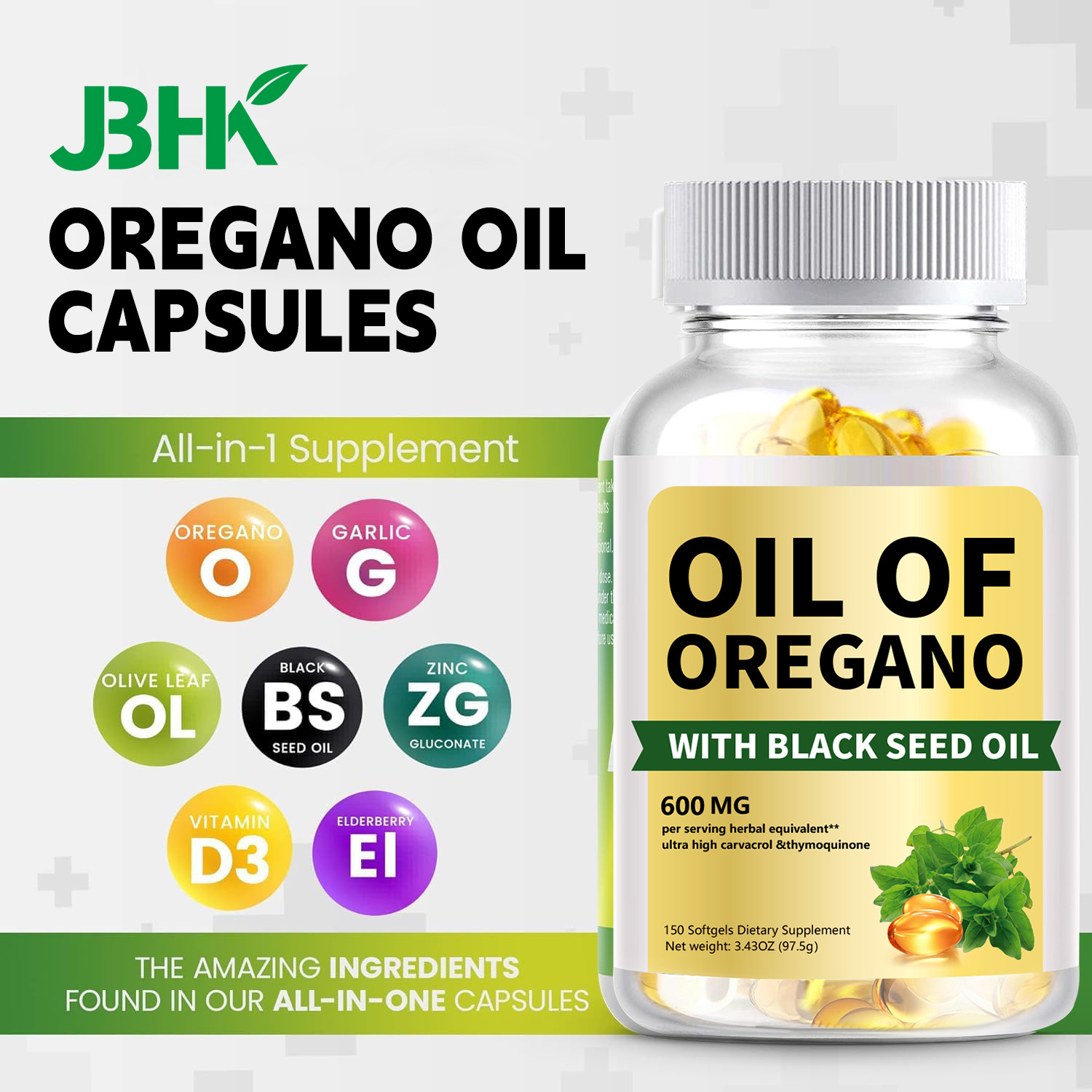 Oil of Oregano Soft Capsules with Black Seed Oil