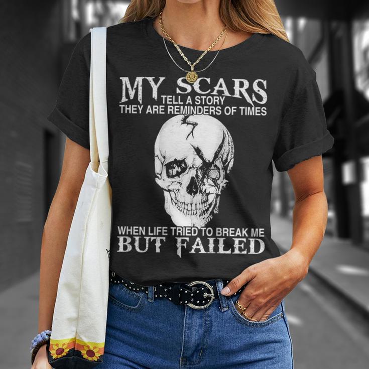 Skull My Scars Tell A Story They Are Reminders On Back T-Shirt