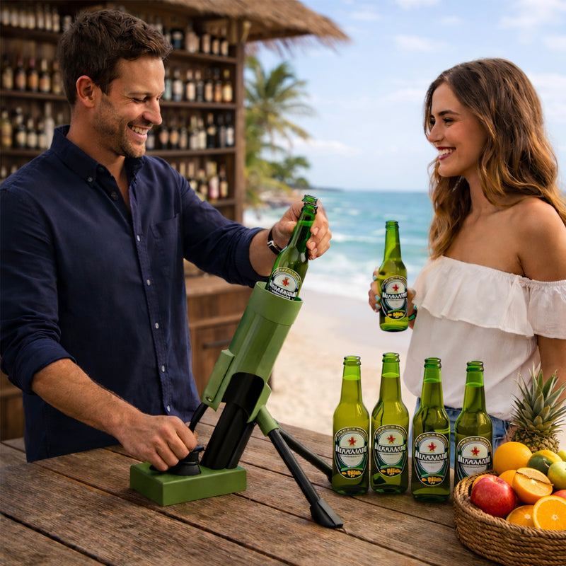 Beer Bottle Mortar Bottle Opener – Novelty Cap-Launching Desk & Bar Accessory
