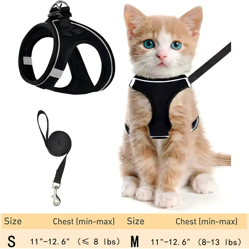 Escape Proof Cat Harness & Leash (≤13 lbs)Adjustable Reflective Soft Mesh Vest for Easy Safe Walks with Leash Included