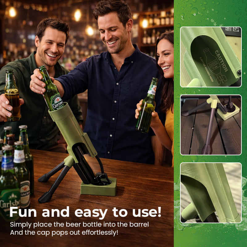 Beer Bottle Mortar Bottle Opener – Novelty Cap-Launching Desk & Bar Accessory