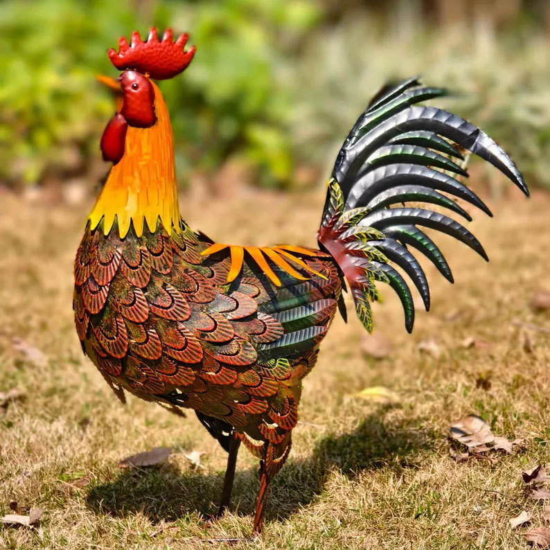 Handcrafted Metal Rooster Garden Decor