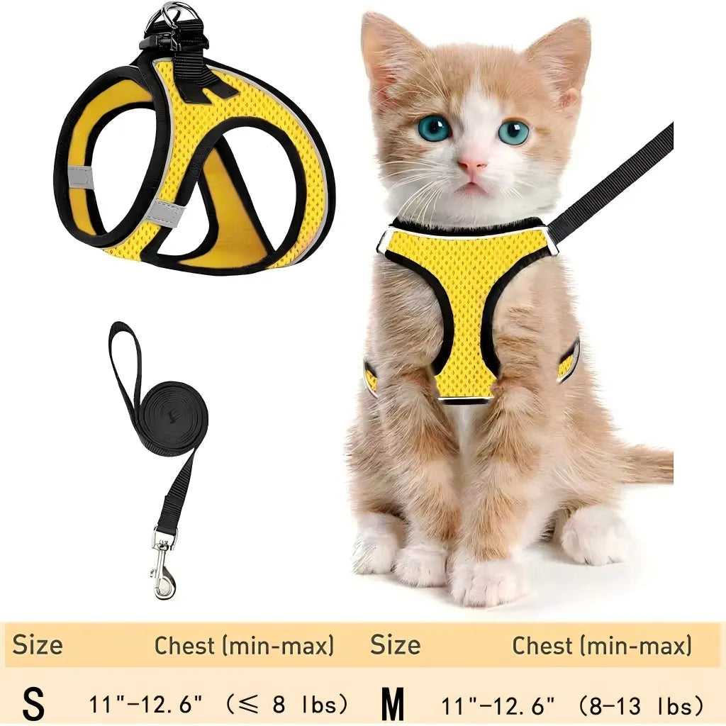 Escape Proof Cat Harness & Leash (≤13 lbs)Adjustable Reflective Soft Mesh Vest for Easy Safe Walks with Leash Included