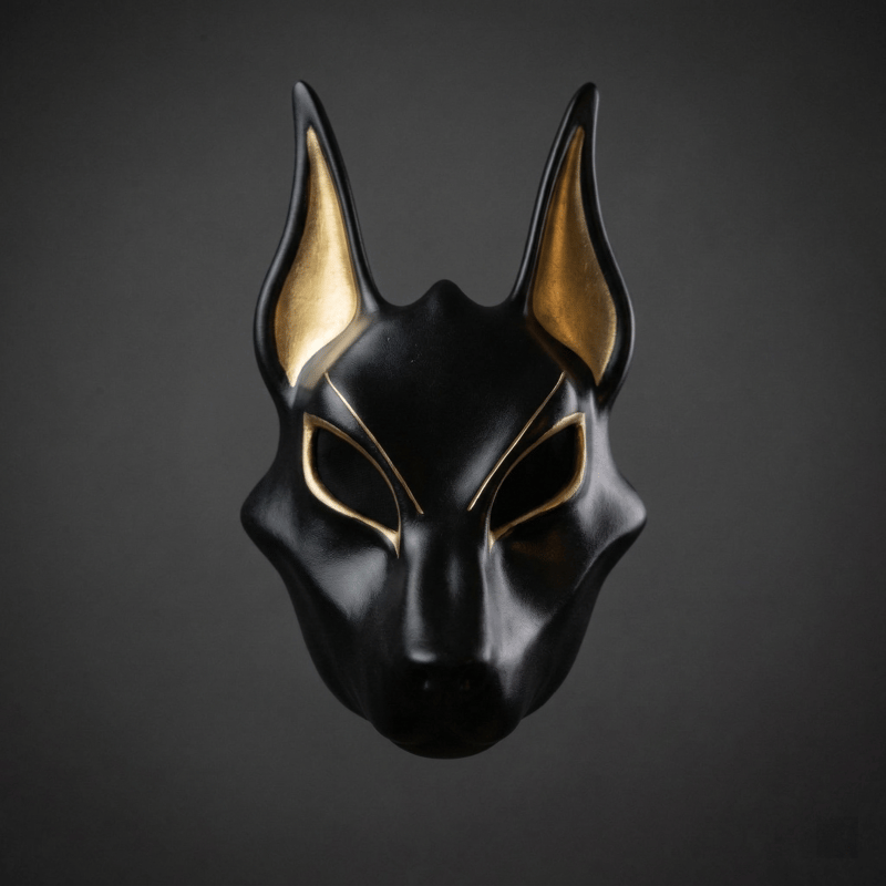 Egyptian Anubis Mask: Hand-Painted Faux Gold Leaf Jackal Mask for Cosplay & Luxury Wall Decor