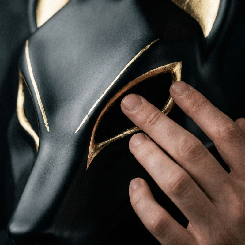 Egyptian Anubis Mask: Hand-Painted Faux Gold Leaf Jackal Mask for Cosplay & Luxury Wall Decor