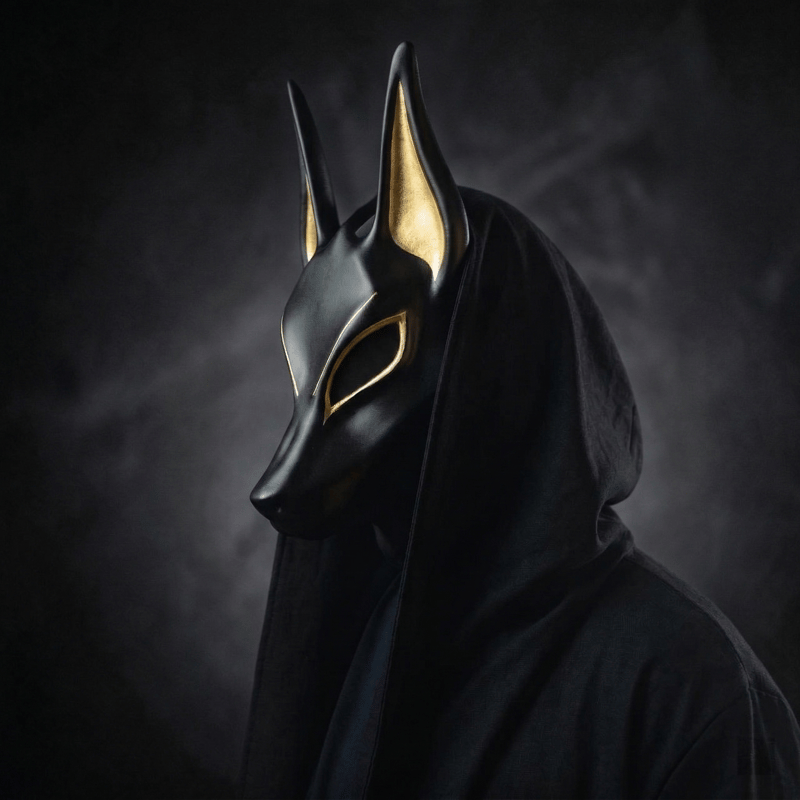 Egyptian Anubis Mask: Hand-Painted Faux Gold Leaf Jackal Mask for Cosplay & Luxury Wall Decor