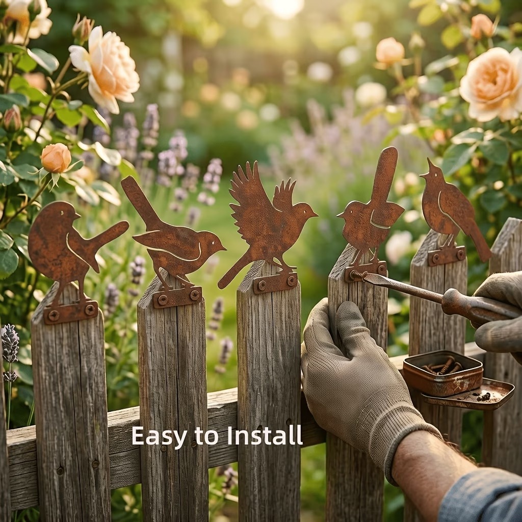 5-Piece Lifelike Rusty Metal Bird Silhouettes Garden Art