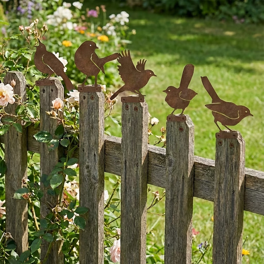 5-Piece Lifelike Rusty Metal Bird Silhouettes Garden Art