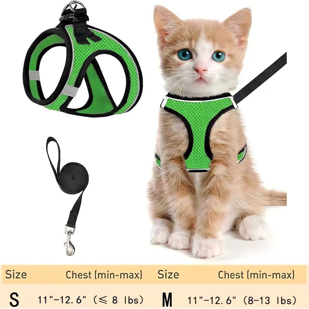 Escape Proof Cat Harness & Leash (≤13 lbs)Adjustable Reflective Soft Mesh Vest for Easy Safe Walks with Leash Included