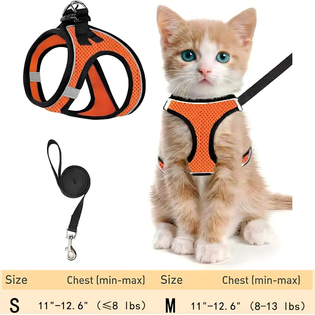 Escape Proof Cat Harness & Leash (≤13 lbs)Adjustable Reflective Soft Mesh Vest for Easy Safe Walks with Leash Included