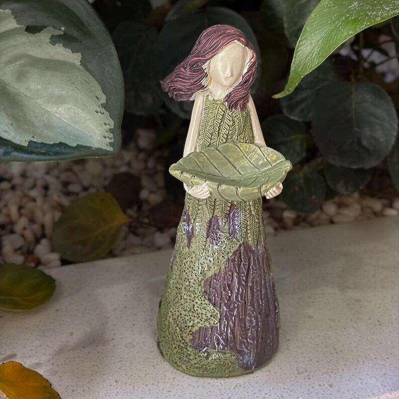 Garden Girl Sculpture: Bee & Butterfly Water Feeder