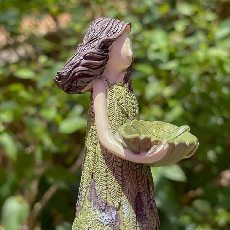 Garden Girl Sculpture: Bee & Butterfly Water Feeder