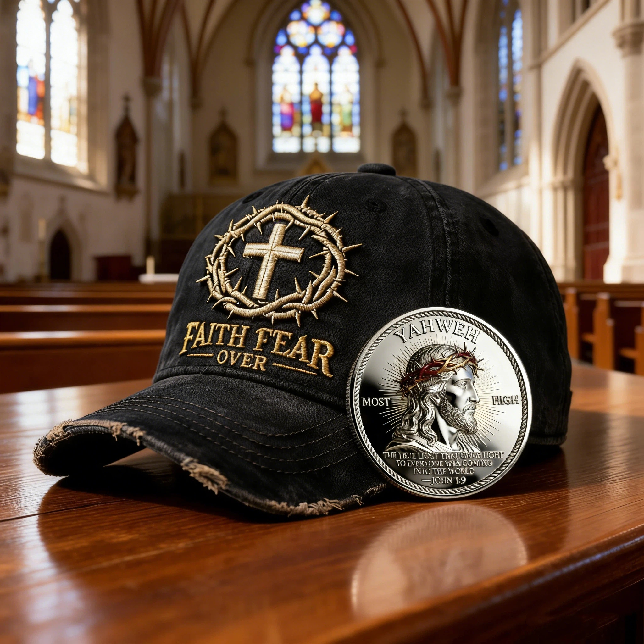 Flash Sale 60% OFF - Faith Over Fear Christian Hat & Commemorative Coin Set