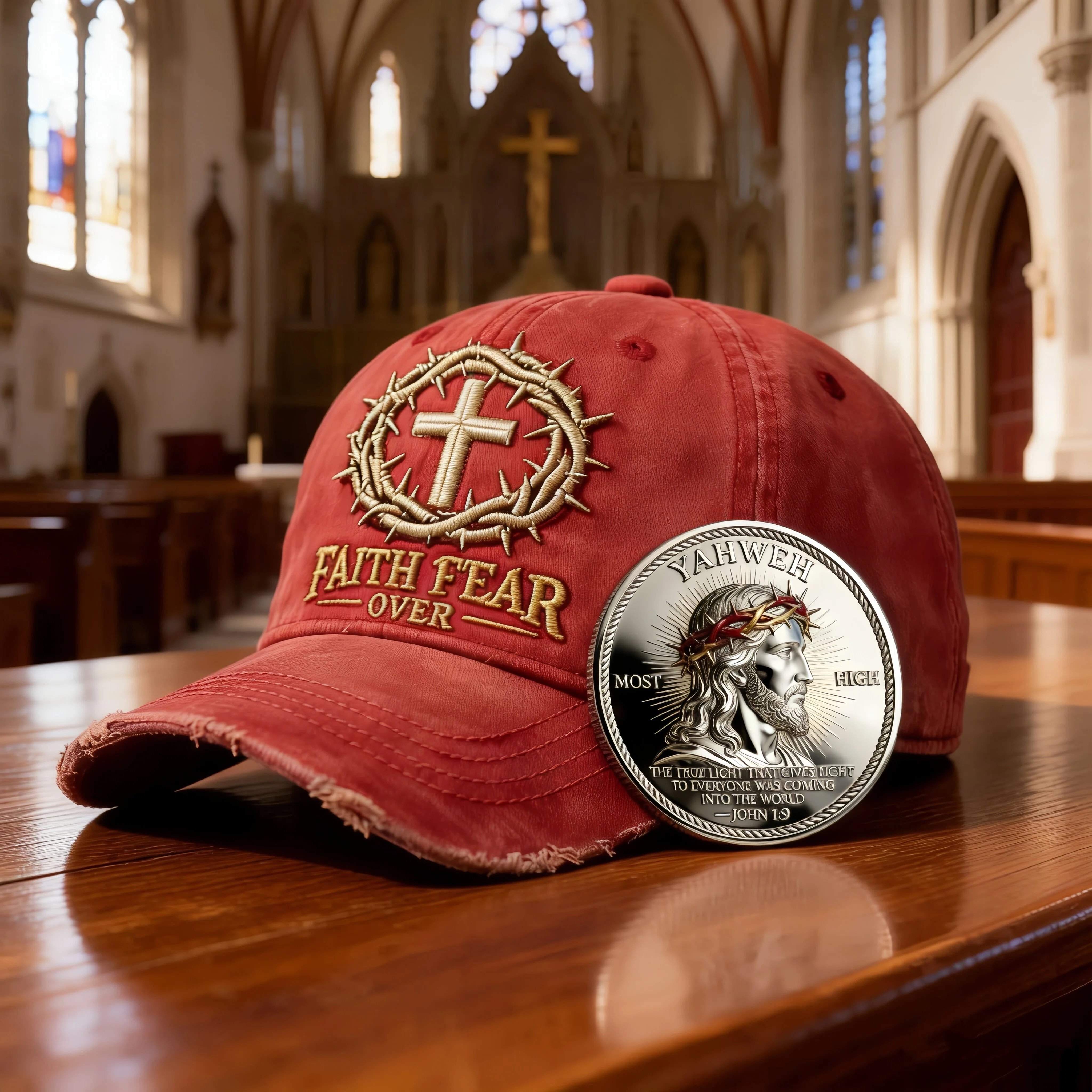 Flash Sale 60% OFF - Faith Over Fear Christian Hat & Commemorative Coin Set