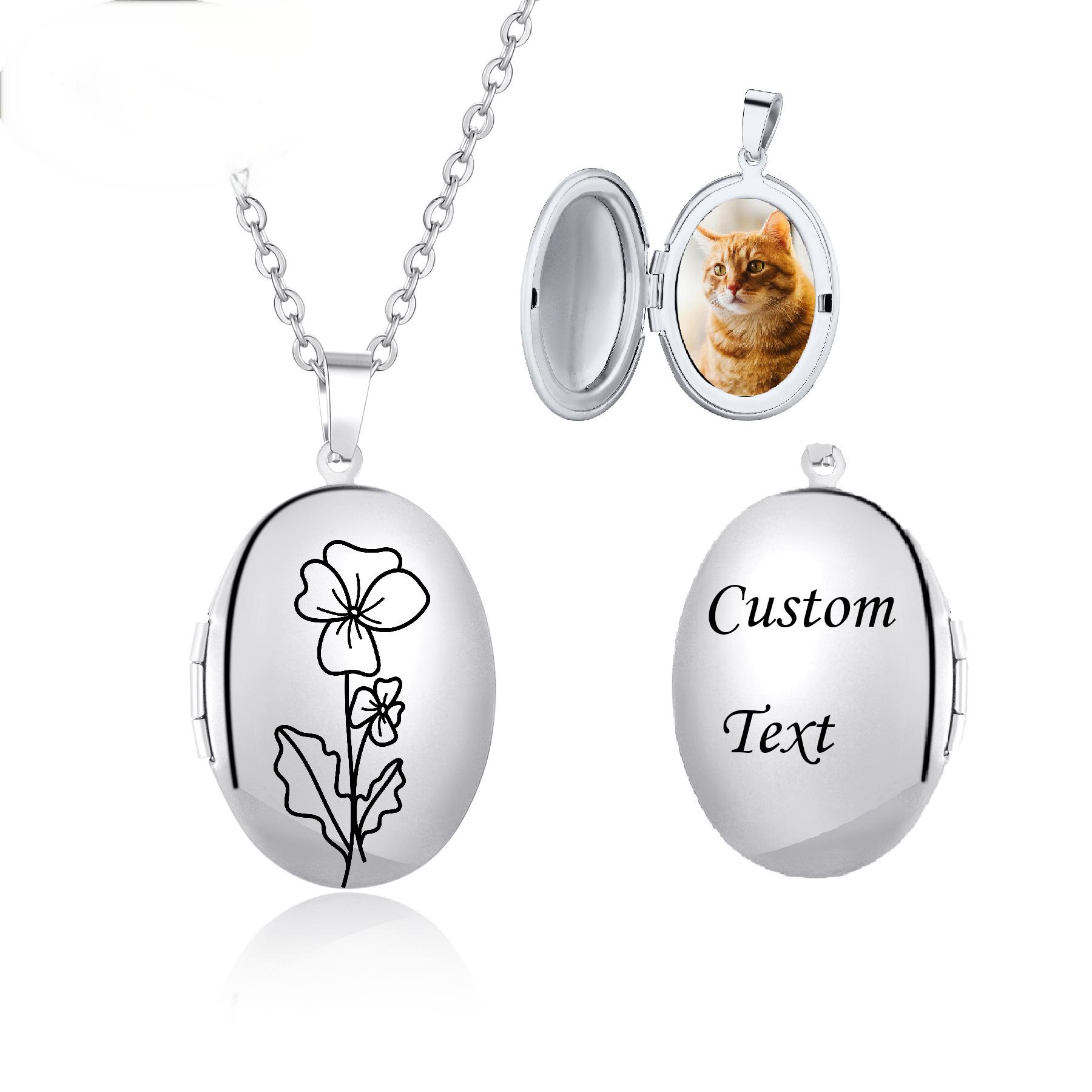 Custom Birth Flower Locket Necklace 