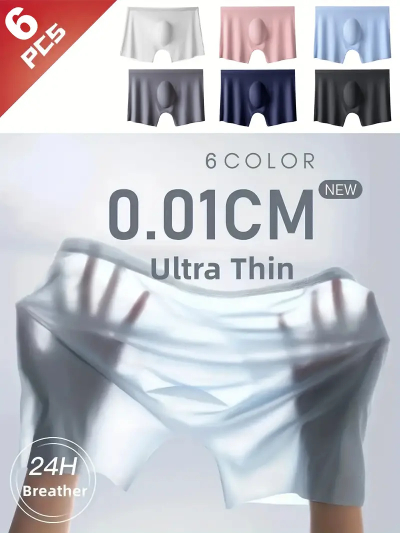 6pcs-Men's Ice Silky Boxers Breathable Stretch Plus Size Underwear
