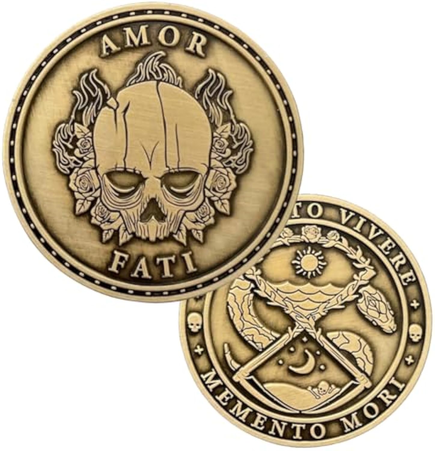 Memento Mori Skull and Amor Fati EDC Challenge Coin