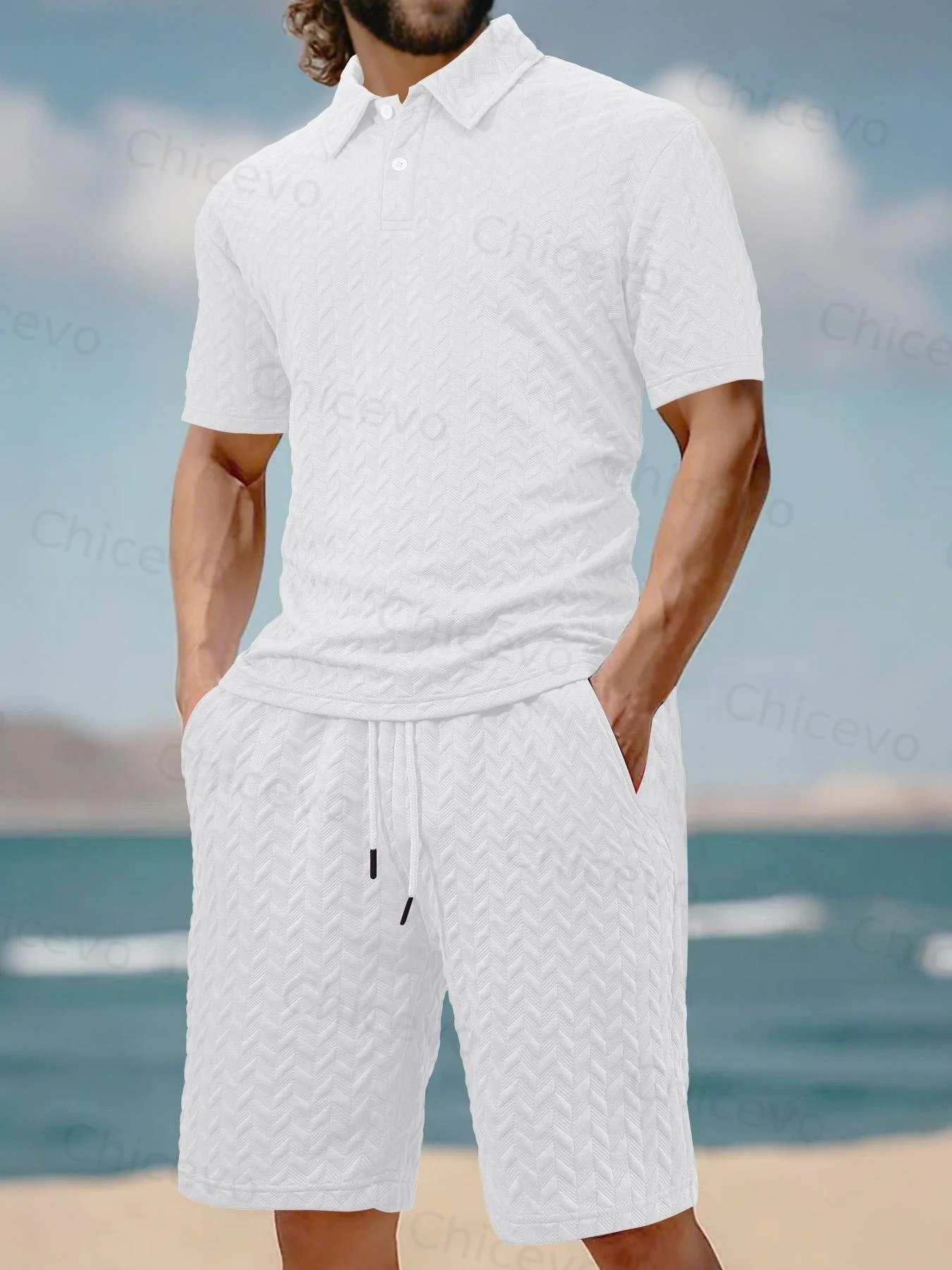 Men's Solid Polo Shirt & Drawstring Waist Shorts Set, Cozy Breathable Casual Two-piece Outfits for Daily Outdoor Wear, Men Clothes for Summer