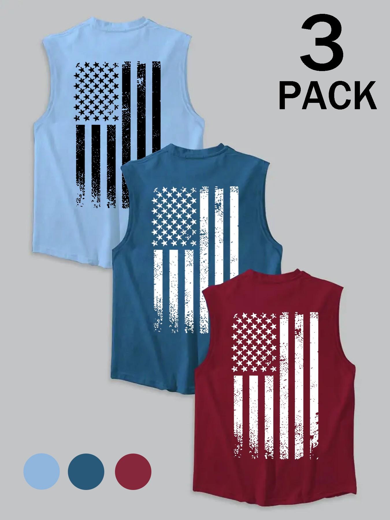 Men's American Flag Print Tank Top, Regular Fit Casual Sleeveless Top for Summer, Men's Clothes for Daily Wear, Socks
