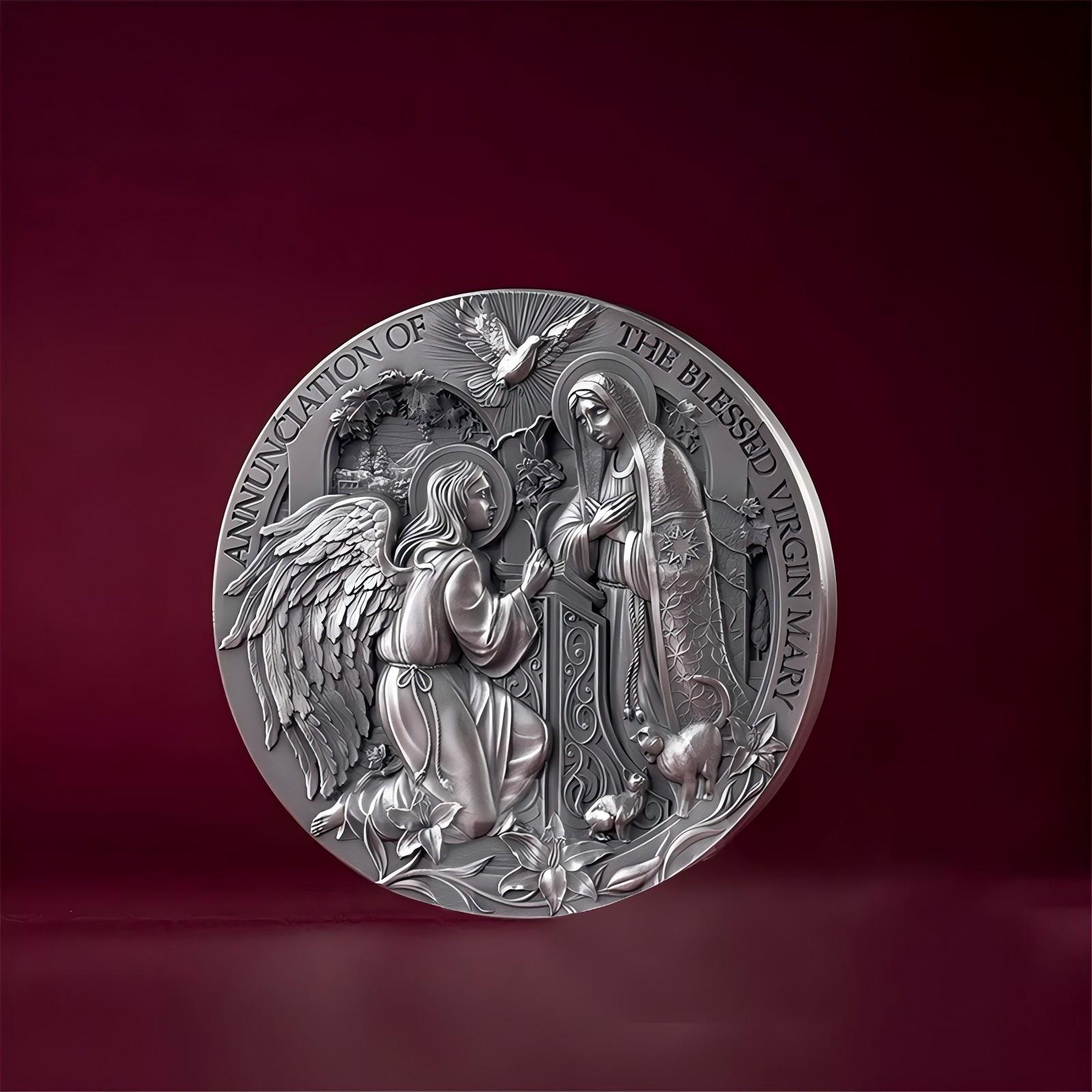 🕊️ Annunciation Commemorative Coin - 2 oz Antique Silver Masterpiece
