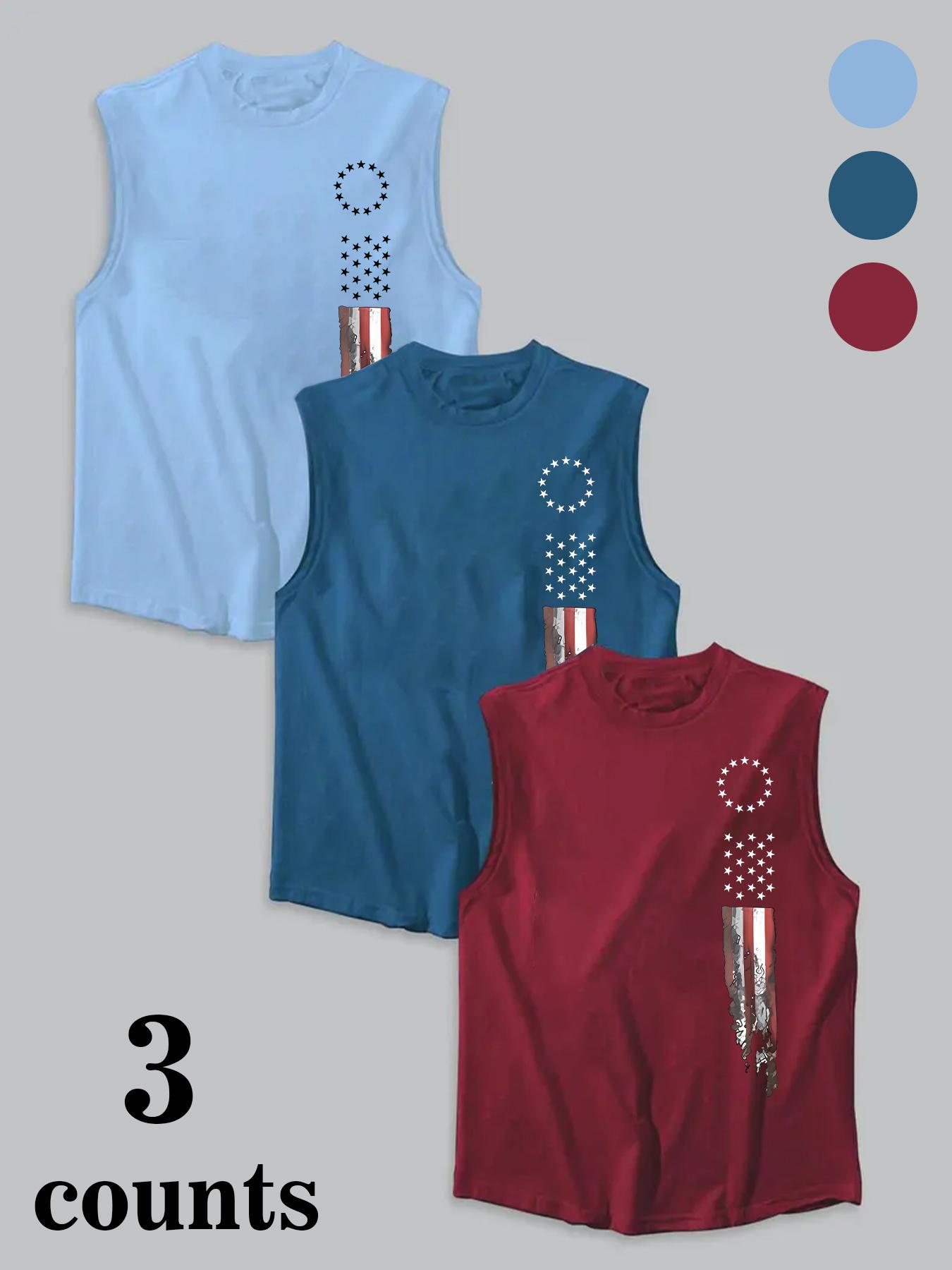 Men's American Flag Print Tank Top, Regular Fit Casual Sleeveless Top for Summer, Men's Clothes for Daily Wear, Socks