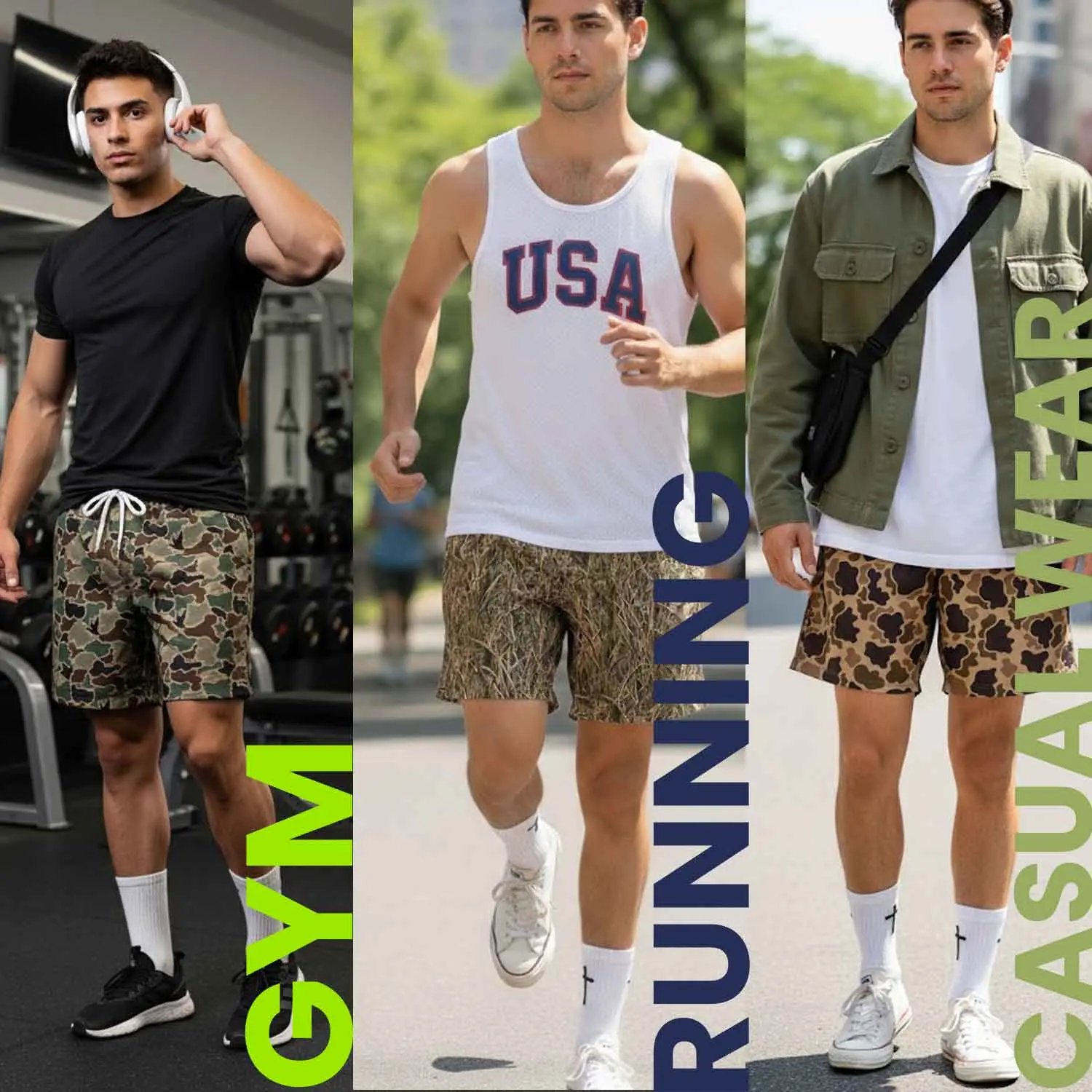 Pack 3 Duck Hunting Camo Shorts - 5 Inch Inseam Camo Mesh Design
