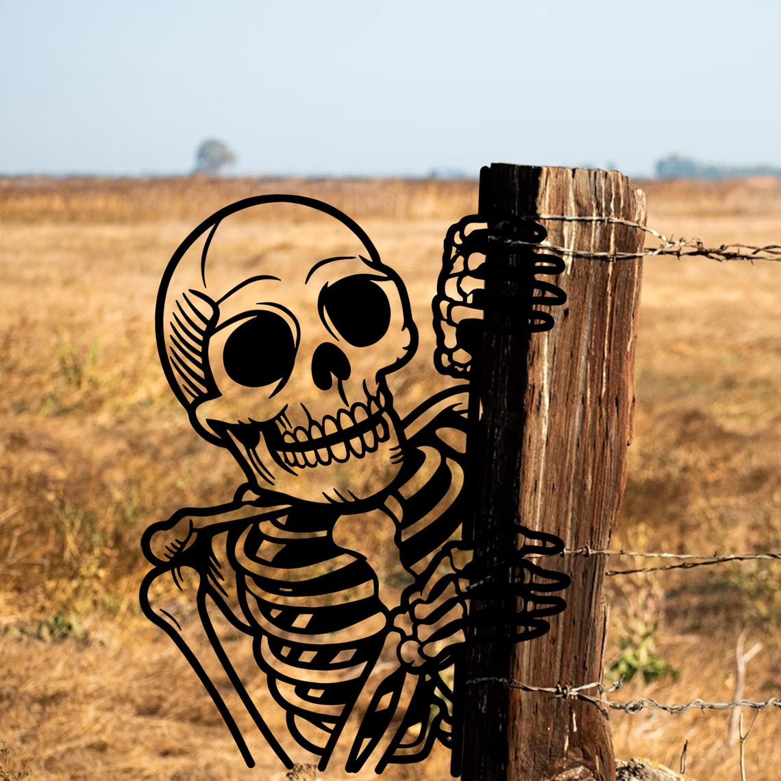 Metal Peeking Skull Yard Sign