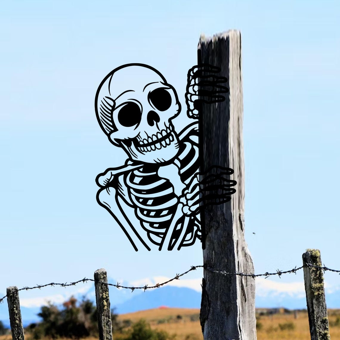 Metal Peeking Skull Yard Sign