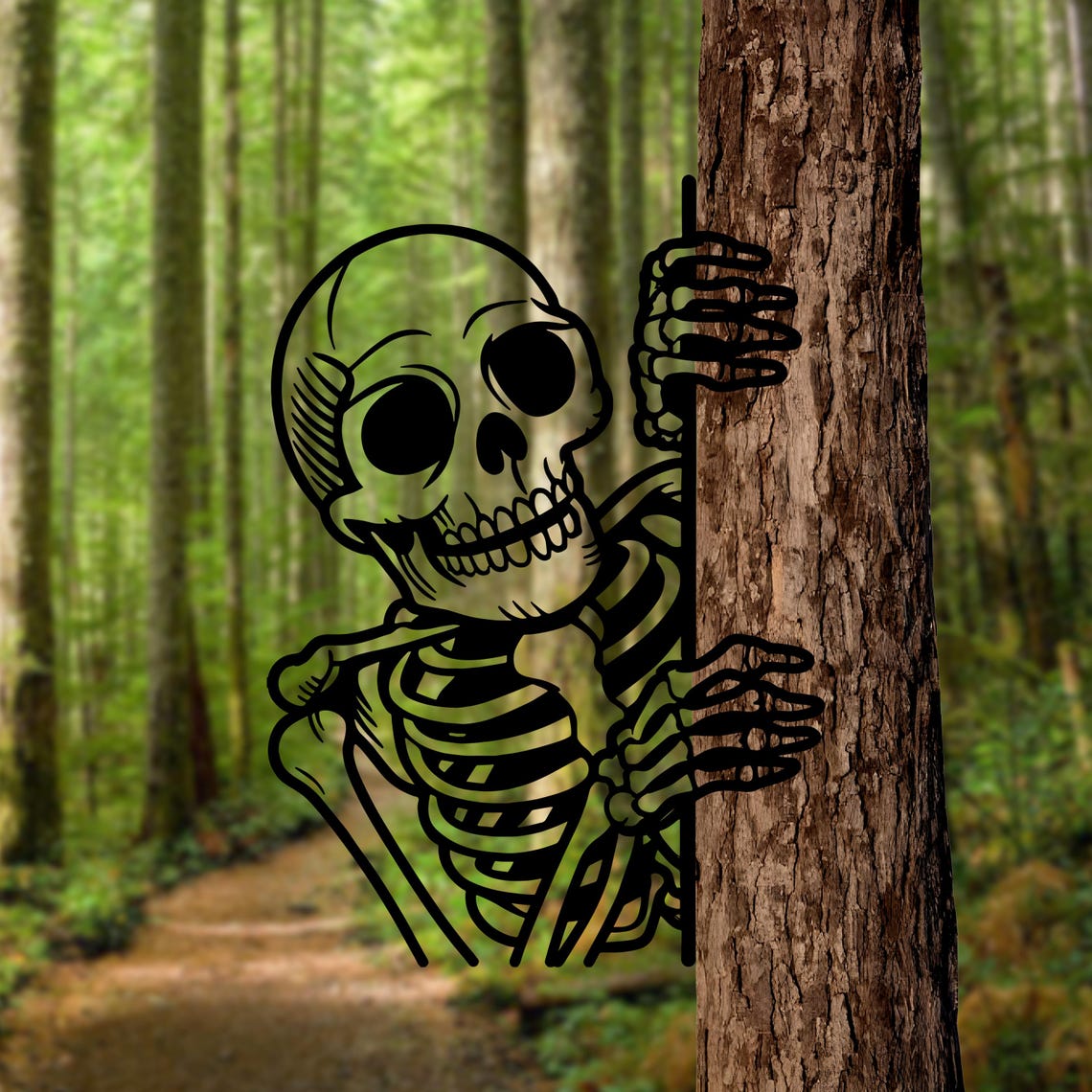 Metal Peeking Skull Yard Sign