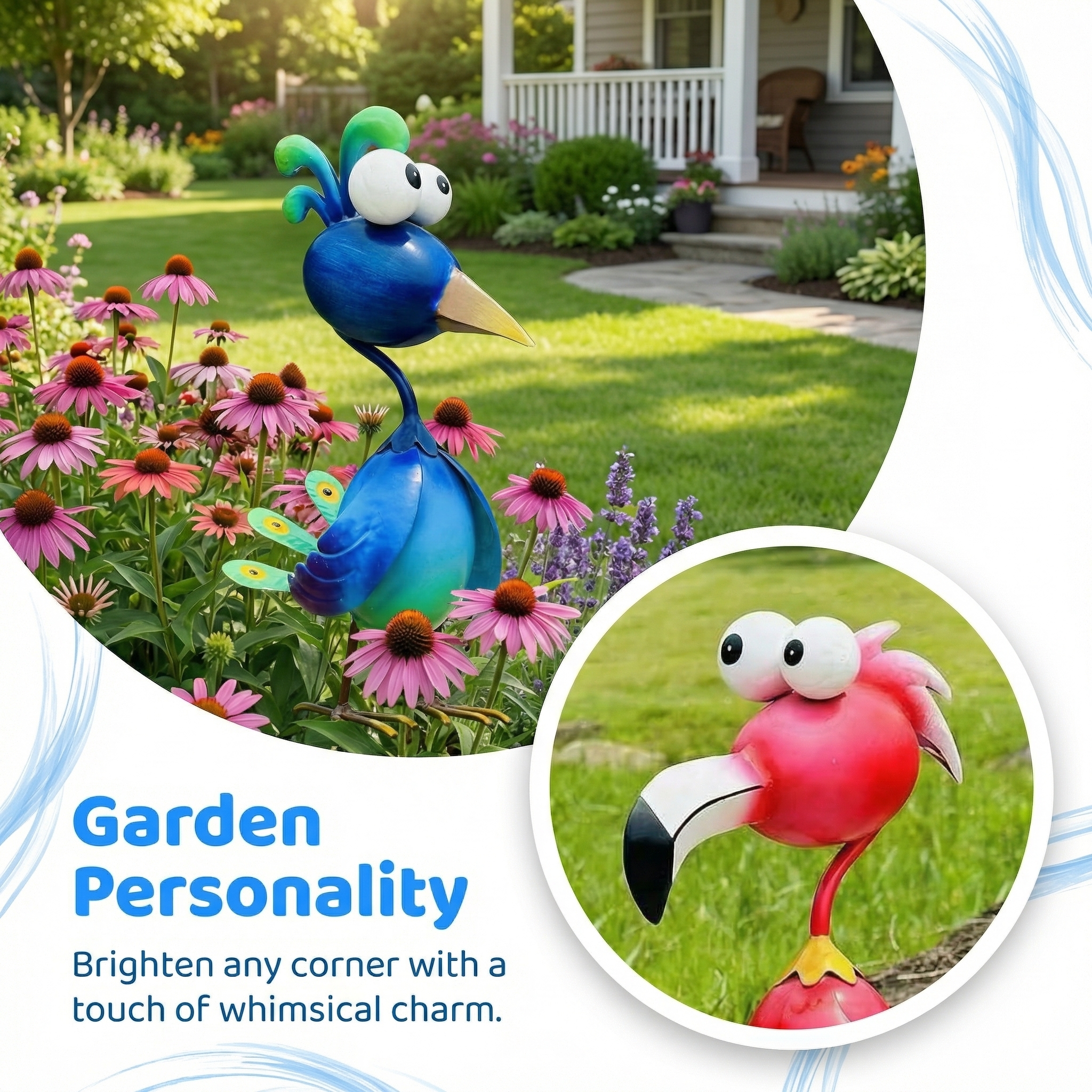 Whimsical Metal Bird Garden Statue