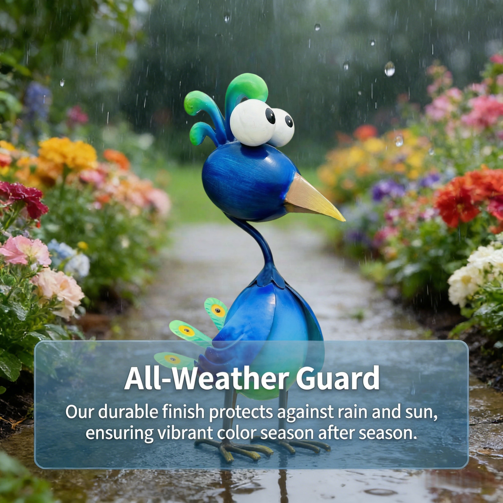 Whimsical Metal Bird Garden Statue