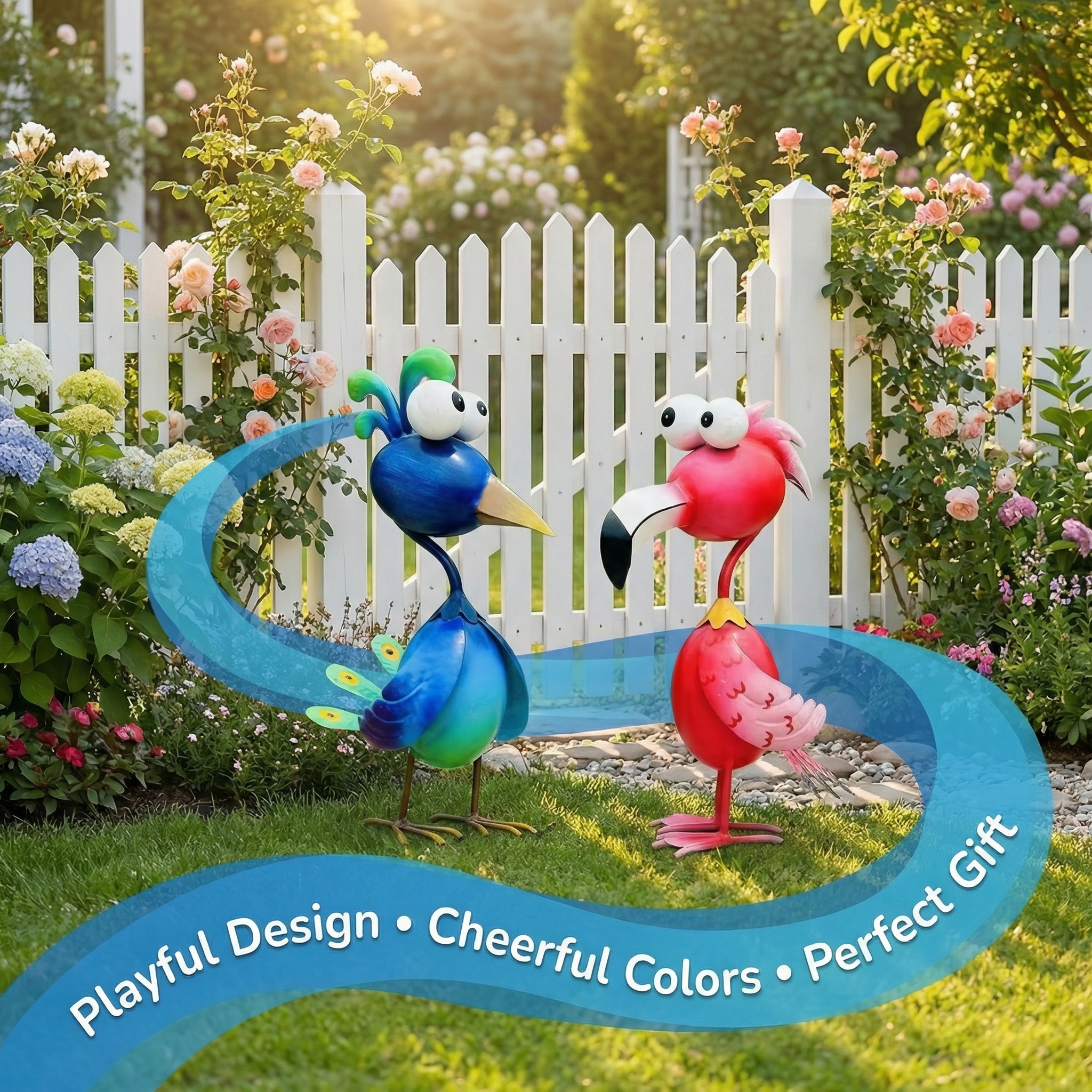 Whimsical Metal Bird Garden Statue