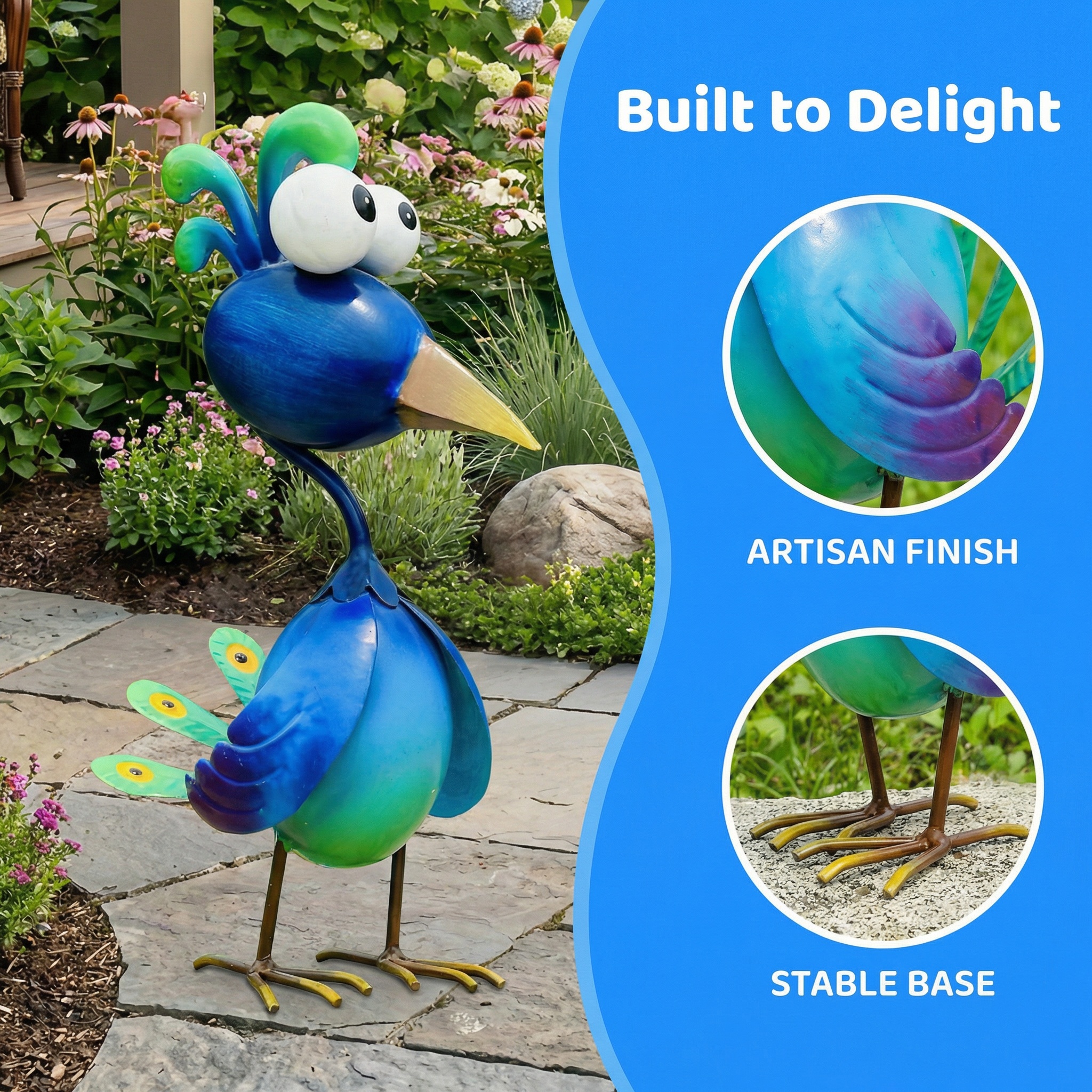 Whimsical Metal Bird Garden Statue