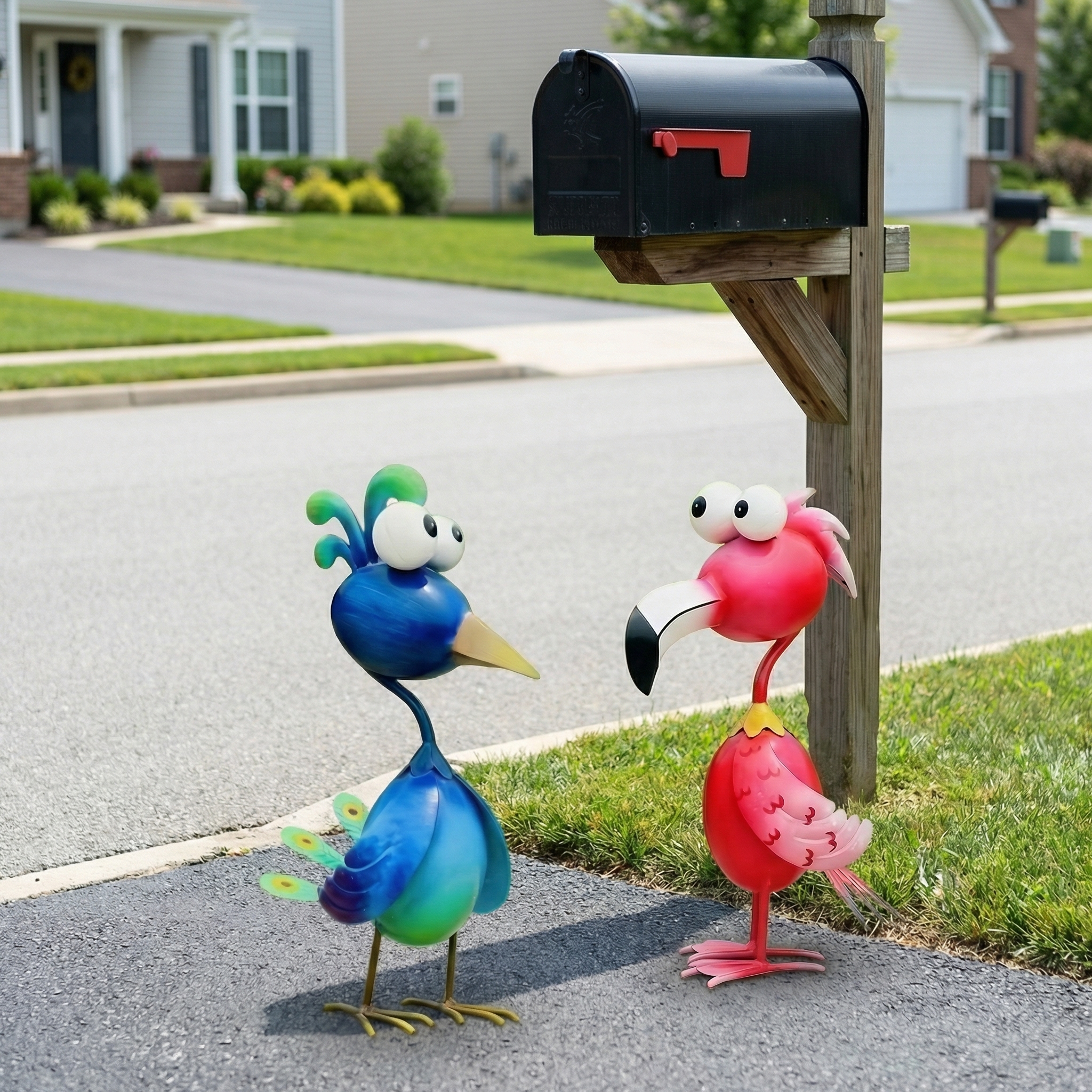 Whimsical Metal Bird Garden Statue