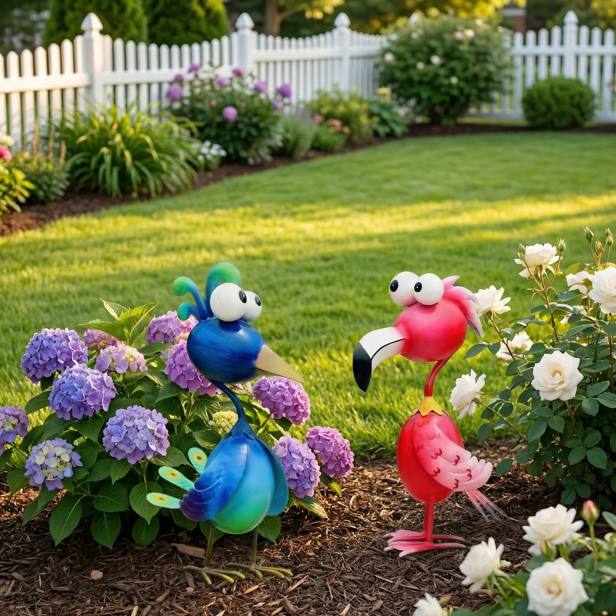 Whimsical Metal Bird Garden Statue