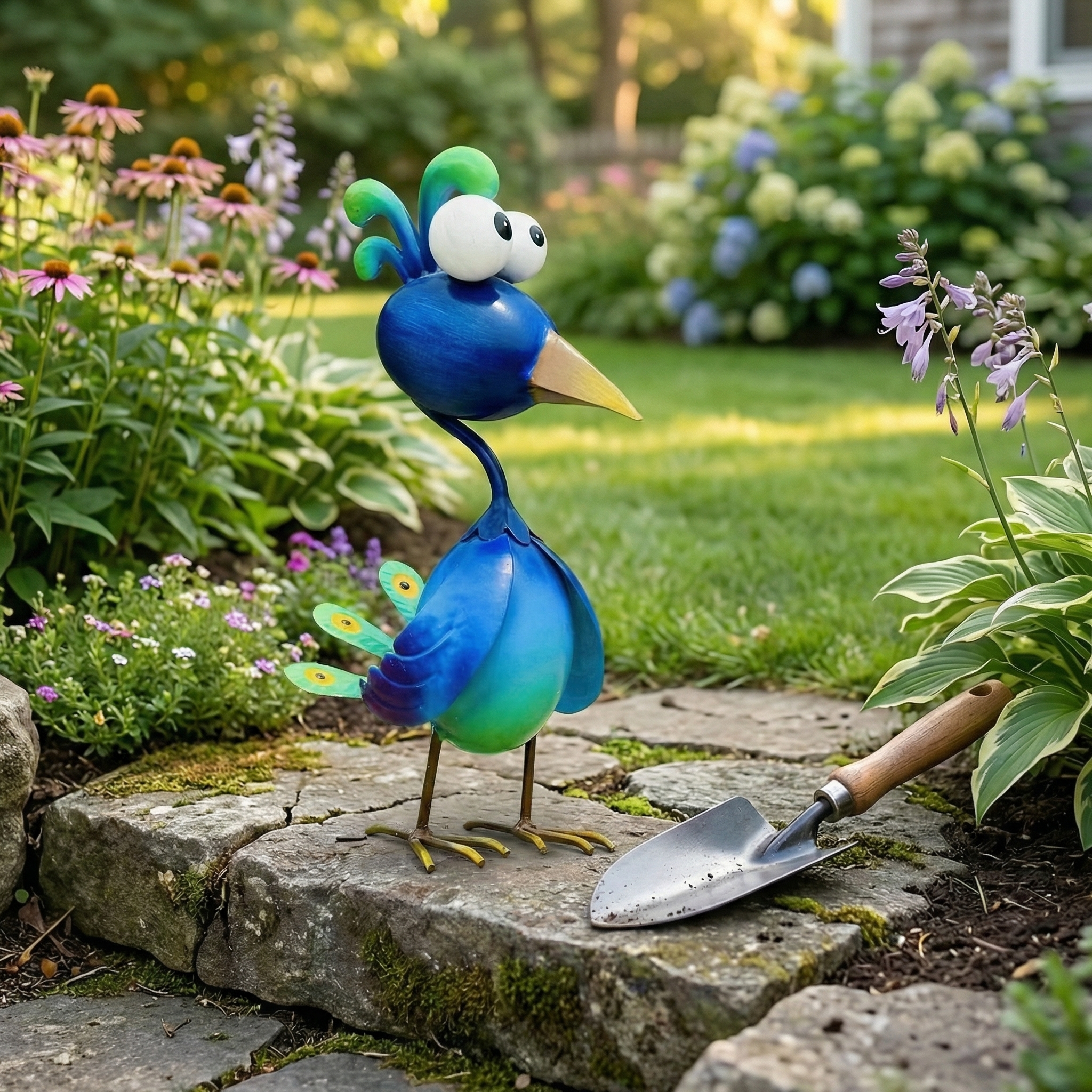 Whimsical Metal Bird Garden Statue