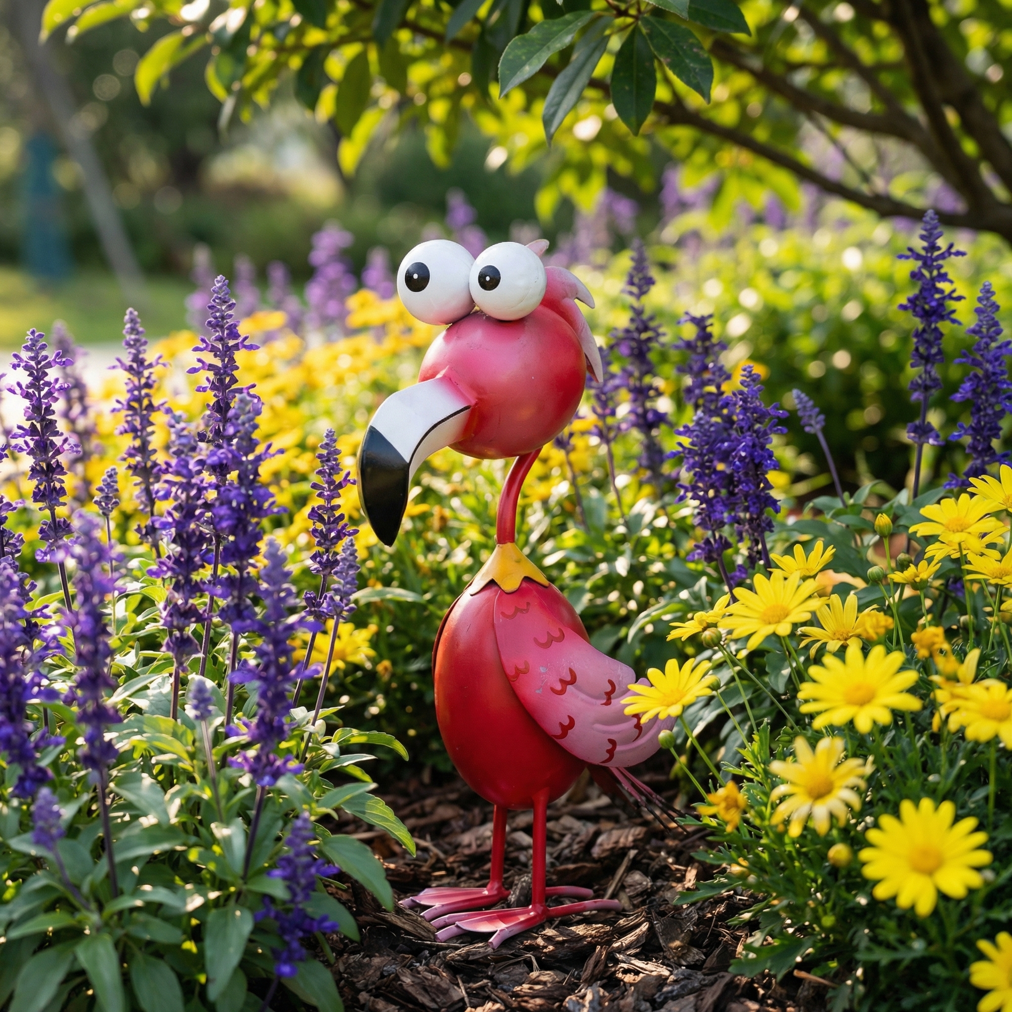 Whimsical Metal Bird Garden Statue