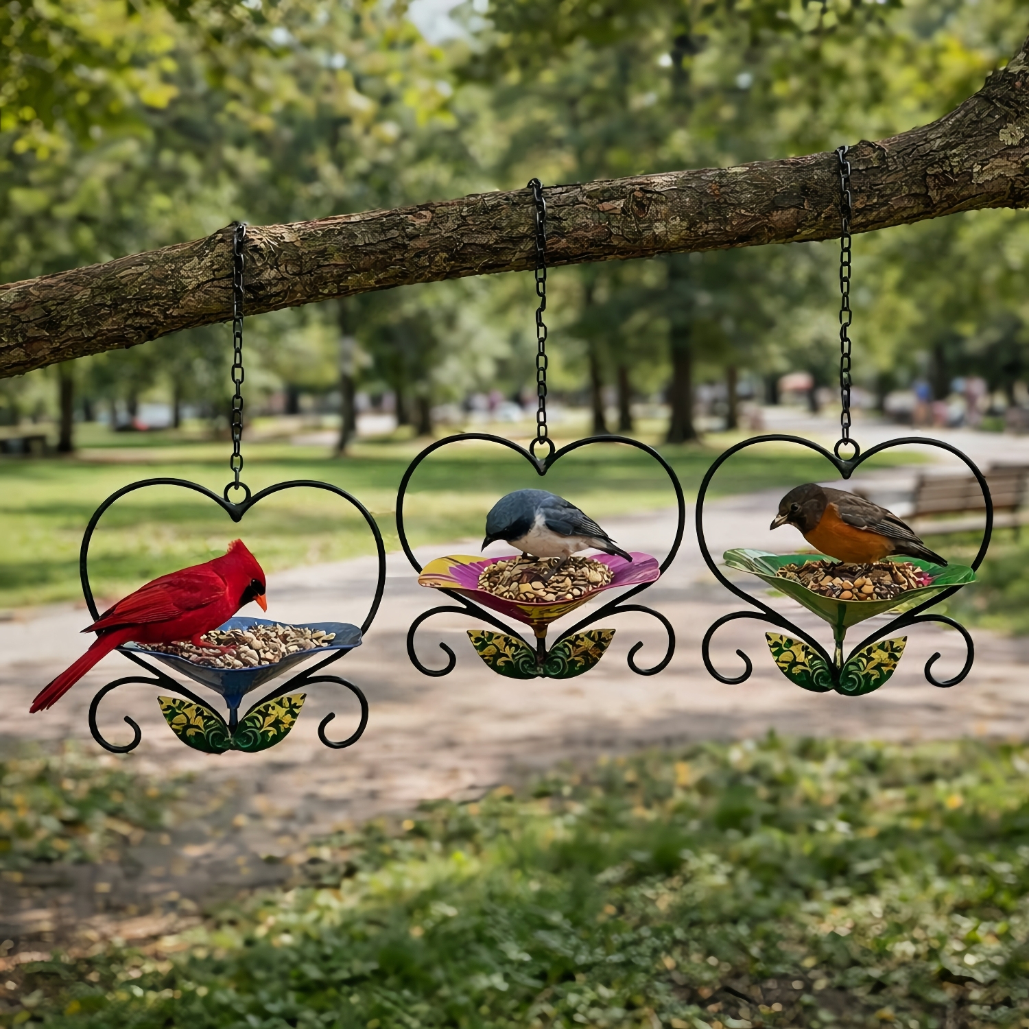 Heart-Shaped Wrought Iron Flower Bird Feeder